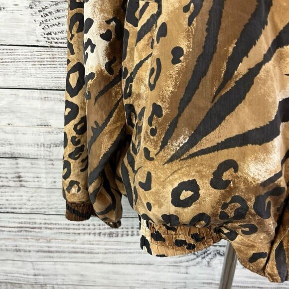 Vintage Fuda International Animal Print 100% Silk Windbreaker Jacket size Large - Picture 7 of 12